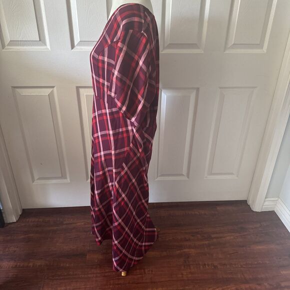 J Jill Womens XL Pink Plaid V Neck Maxi Dress Academia Cottagecore Modest Red - Picture 7 of 12